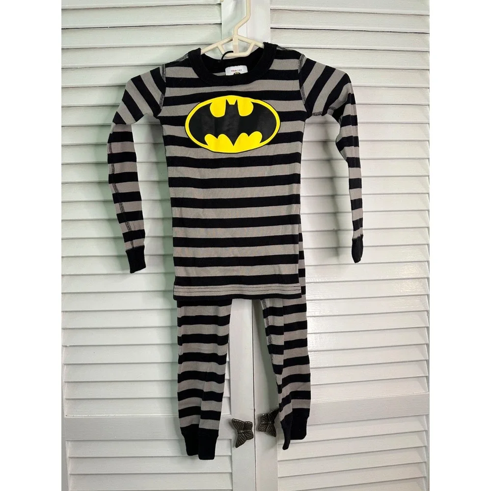 Hanna Andersson Size 110 Black.& Gray Stripe Batman Organic Cotton Pajamas LJs